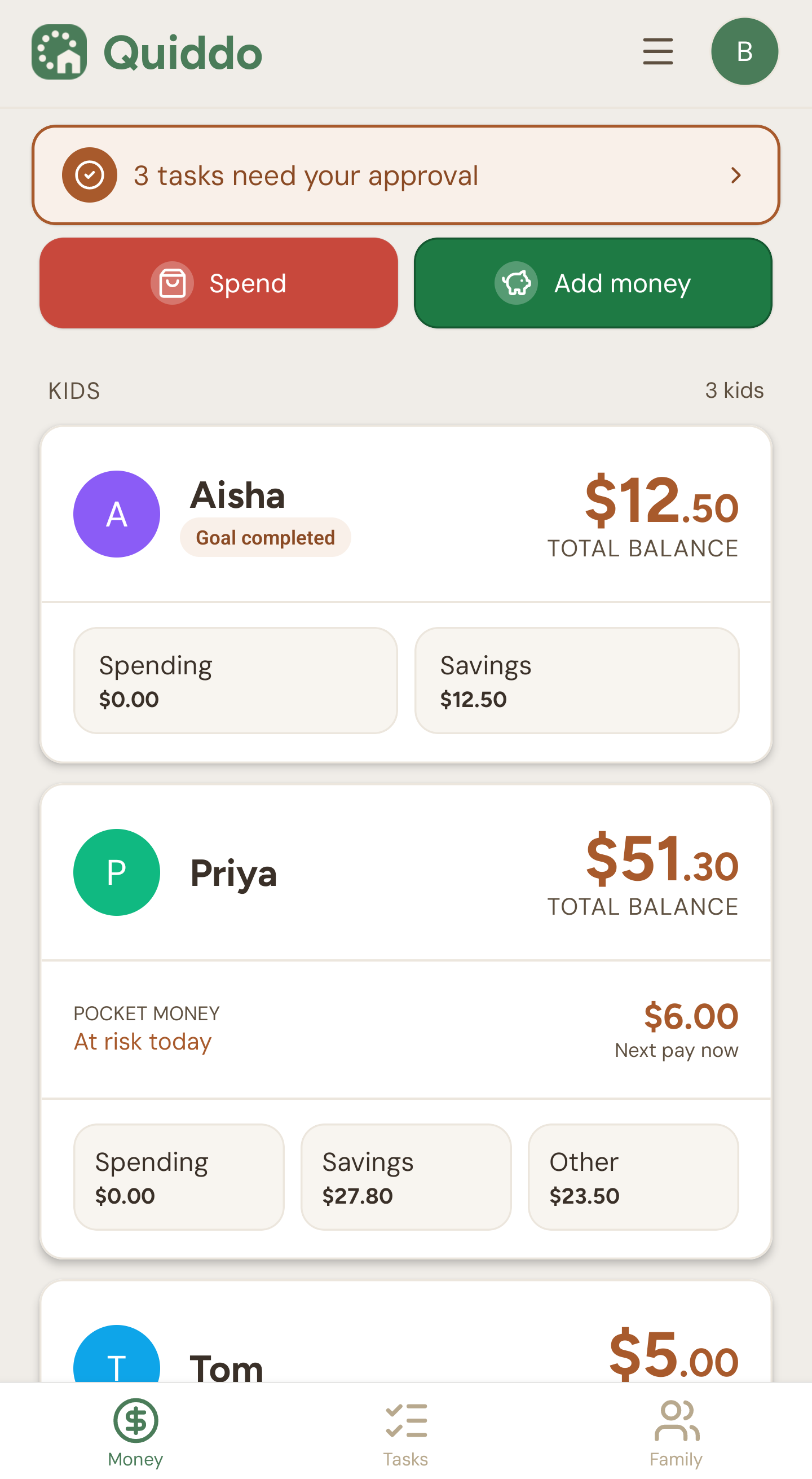 The Quiddo parent dashboard